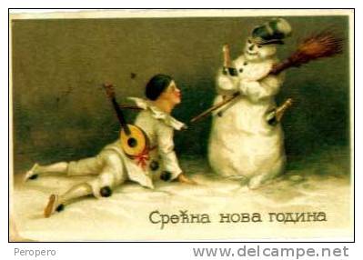 PIERROT   CLOWN  Costume    SNOWMAN     Old Postcard - Other & Unclassified