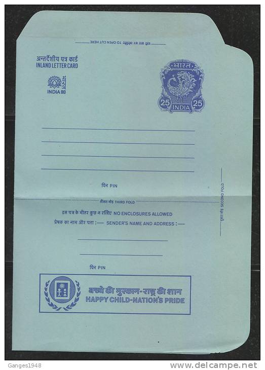 India 1979  HAPPY CHILD  IYC  POSTAL STATIONARY  INLAND LETTER   # 40972   Indien  Inde - Other & Unclassified