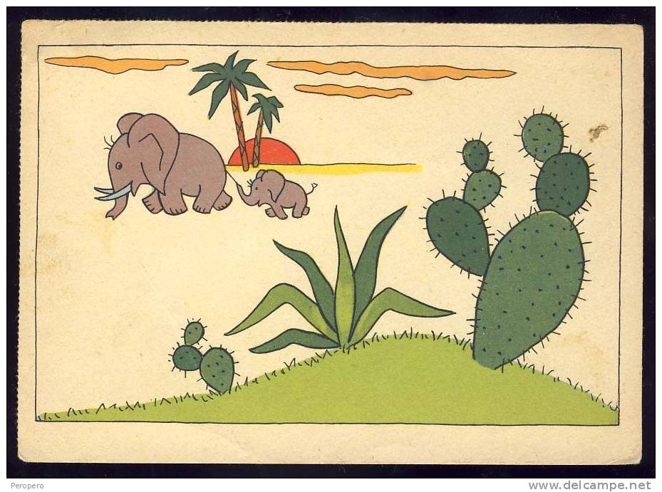 CACTUS      ELEPHANTS        Old Postcard - Elephants