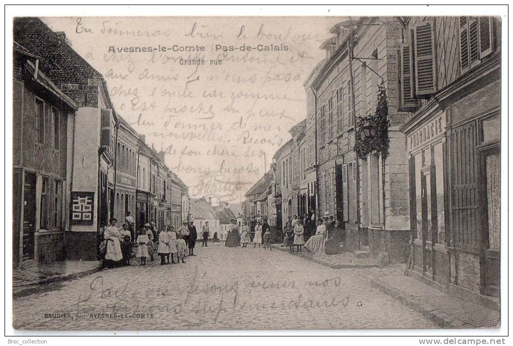 Avesnes-le-Comte, Grande Rue, éd. Baudier, Animée, Pharmacie - Avesnes Le Comte