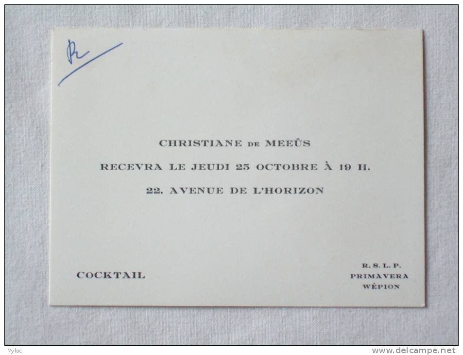 Christiane De Meeûs. Cocktail.Bruxelles. Wépion - Cartes De Visite