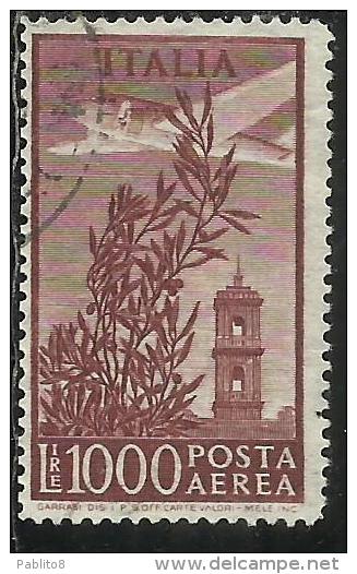 ITALIA REPUBBLICA ITALY REPUBLIC 1955 POSTA AEREA AIR MAIL CAMPIDOGLIO LIRE 1000 STELLE STARS USATO USED OBLITERE' - Poste Aérienne