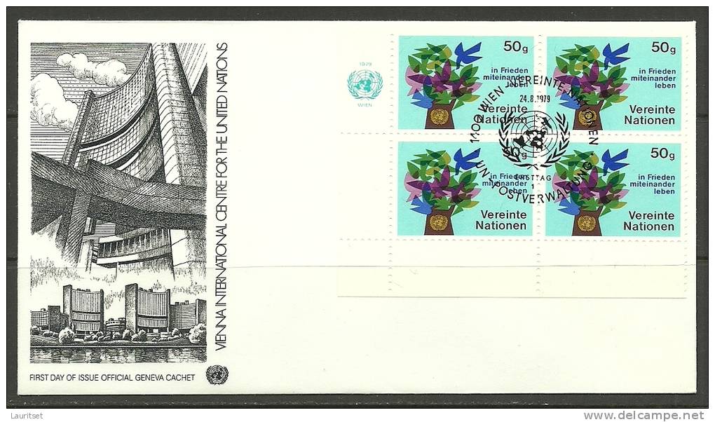 United Nations Wien 24.08.1979 FDC Naciones Unidas UN Official Leben Im Frieden - Lettres & Documents