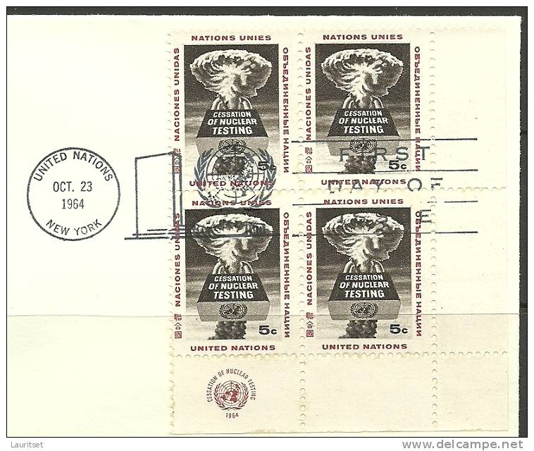 United Nations New York  23.10.1964 FDC Naciones Unidas UN Nuclear Testing - Brieven En Documenten