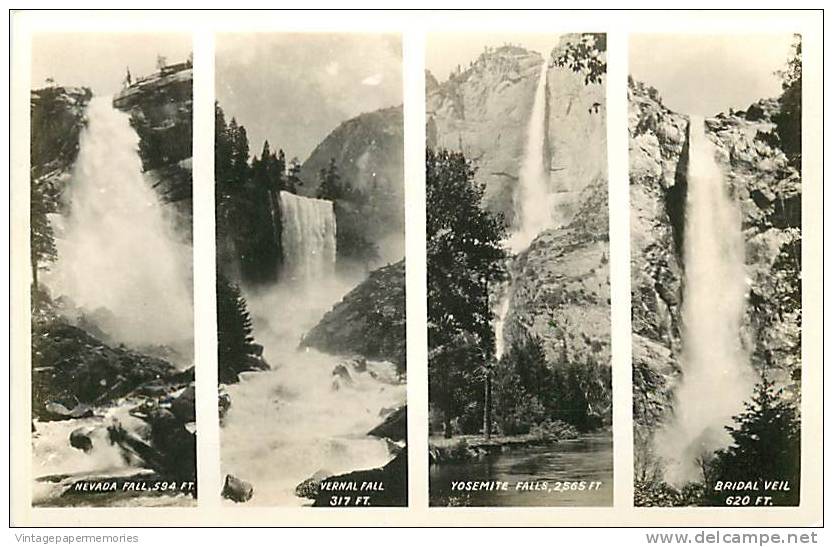 188154-California, Yosemite National Park, RPPC,  Multi View, 4 Waterfalls Scenes - Yosemite