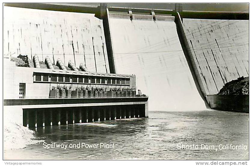 188173-California, Shasta Dam, RPPC,  Spillway And Power Plant, Angelino Photo Service - Yosemite