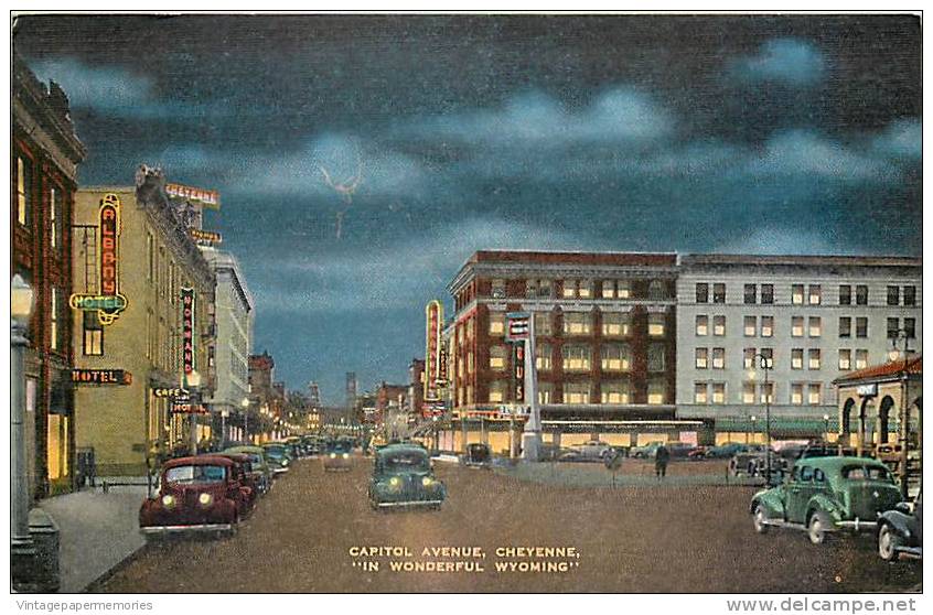 190871-Wyoming, Cheyenne, Capitol Avenue At Night, Albany Hotel - Cheyenne