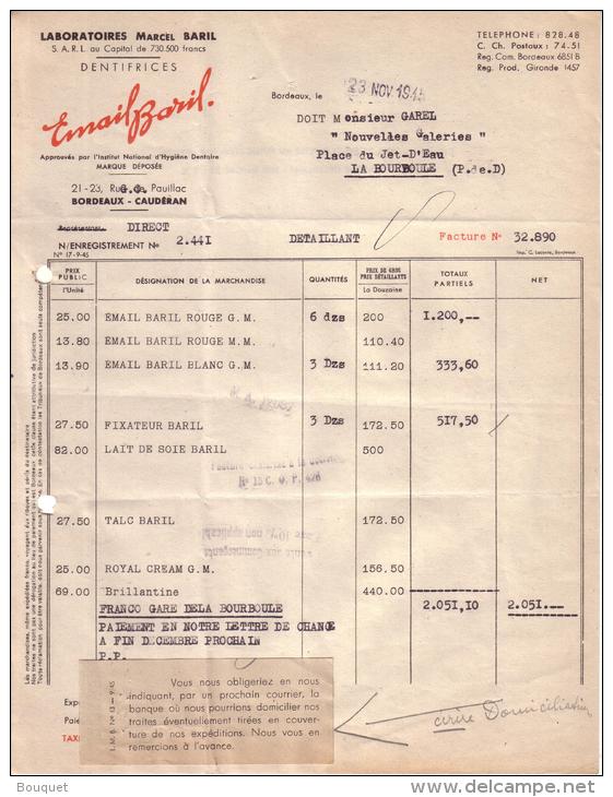 BORDEAUX - CAUDERAN - LABORATOIRE MARCEL BARIL DENTIFRICES - EMAIL BARIL - 1945 - 1900 – 1949