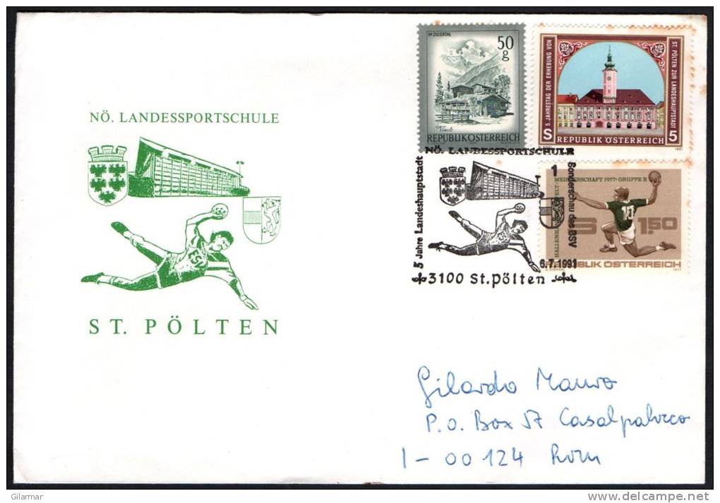 AUSTRIA ST. POLTEN 1991 -  5 JAHRE LANDESHAUPTSTADT - NUMERATORE 1 - TRACCE DI RUGGINE SUI FRANCOBOLLI - Pallamano