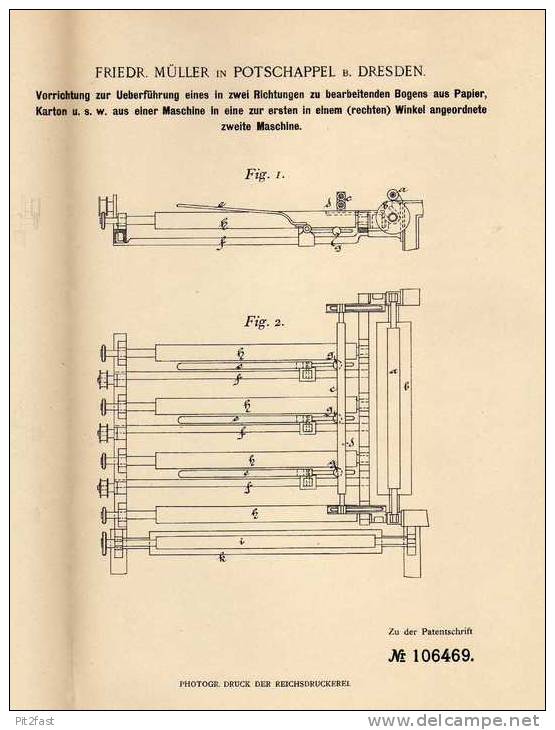 Original Patentschrift - F. Müller In Potschappel B. Dresden , 1899 , Papier- Und Kartonmaschine , Freital !!! - Historische Dokumente