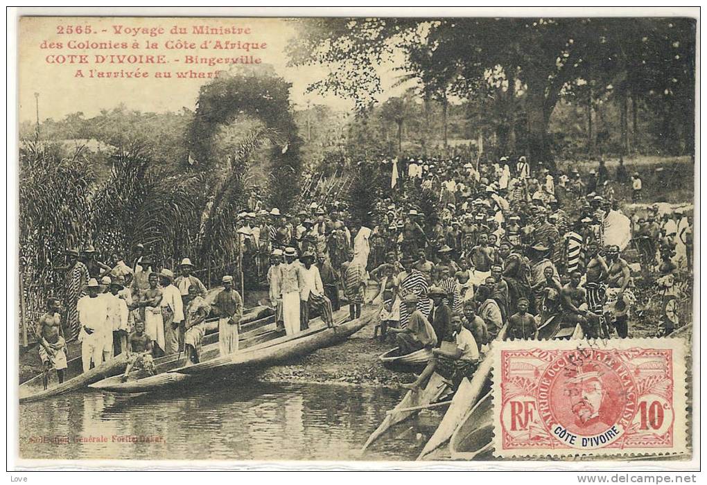 BINGERVILLE: BON PLAN SUR LA FOULE LOCALE A L´ARRIVEE DU "WHARF". Carte Obl. En 1913 - Côte D'Ivoire (1960-...)