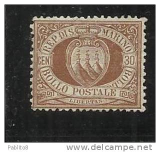 SAN MARINO 1877 - 1890 STEMMA COAT OF ARMS ARMOIRIES CENT. 30  BRUNO MLH DISCRETA CENTRATURA - Neufs