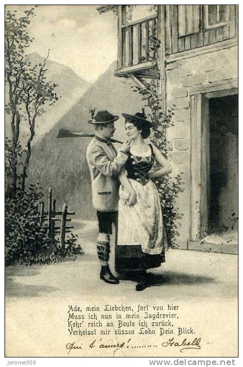 ALLEMAGNE - FANTAISIE - BRUCKBERG - CPA - Serie 25 2064 - Couple Amoureux, Chasseur, Poème - Boehmen Und Maehren