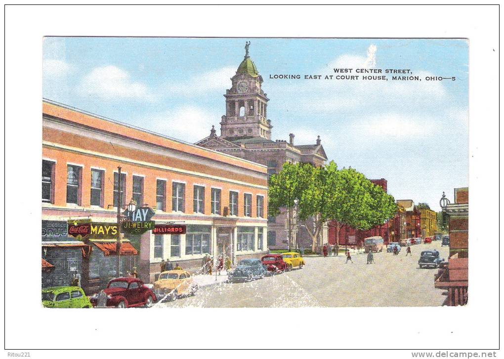 Cpa West Center Street Looking East At Court House MARION OHIO Coca Cola BILLIARDS Billard JL WELRY Voitures - Billiards