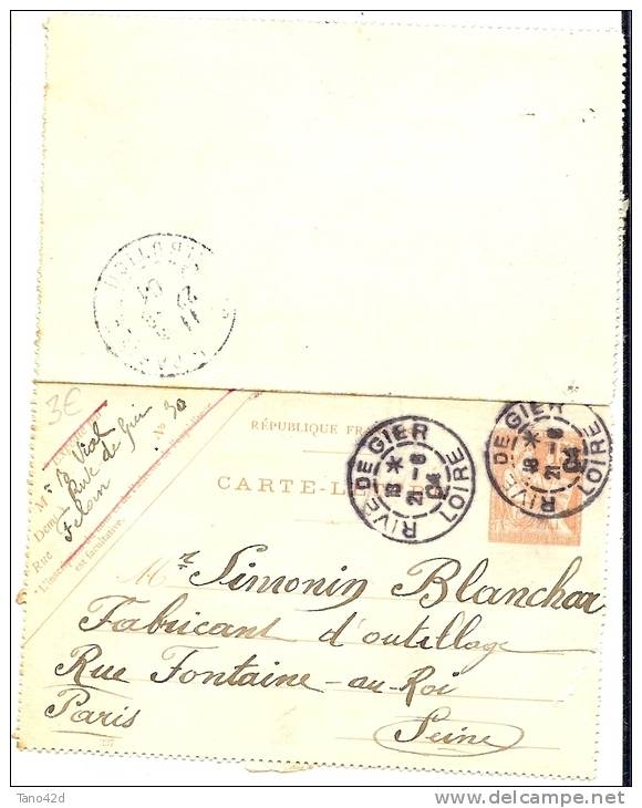 REF LPU11 - EP CL MOUCHON 15c RETOUCHE RIVE DE GIER / PARIS 21/6/1904 - Cartes-lettres