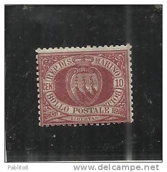 SAN MARINO 1894 - 1899 CIFRA O STEMMA CENTESIMI 10 ROSSO BRUNO MNH - Neufs