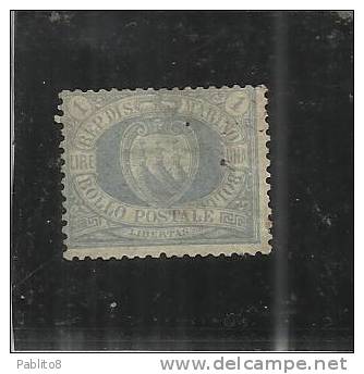 SAN MARINO 1894 - 1899 CIFRA O STEMMA COAT OF ARMS ARMOIRIES 1 LIRA OLTREMARE MH 3 CERTIFICATO DIENA + SORANI - Nuevos