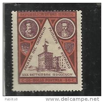 SAN MARINO 1894 INAUGURAZIONE DEL PALAZZETTO DEL GOVERNO CENTESIMI 50 BRUNO E ROSSO MNH DISCRETA CENTRATURA - Neufs