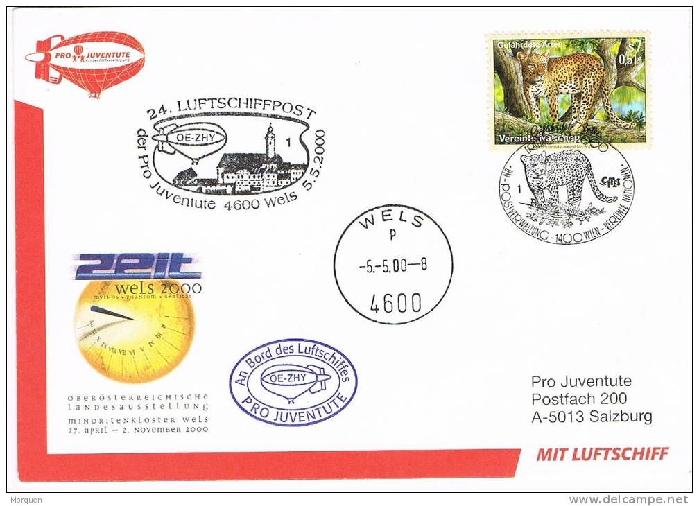 Carta WIEN (Austria), WELS, Vereinten Nationen 2000. Leopardo. Luftschiffpost - Briefe U. Dokumente