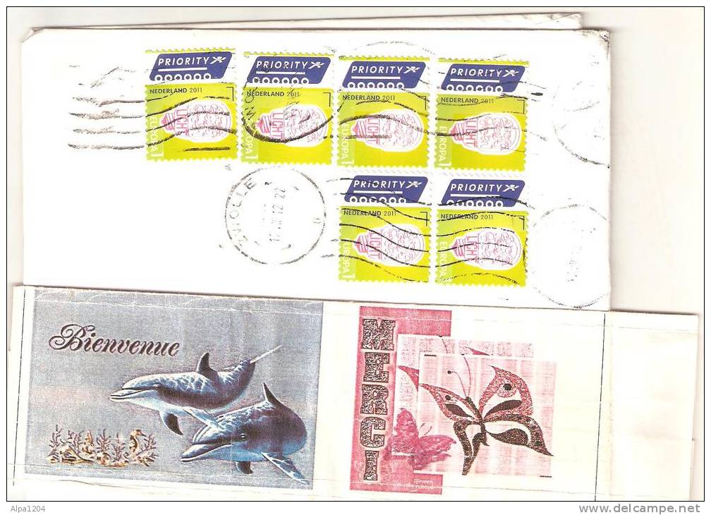 ENVELOPPE GRAND FORMAT  AVEC SIX TIMBRES IDENTIQUES NEDERLAND 2011"EUROPA" OBLITERES - Covers & Documents