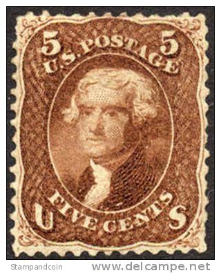 US #75 Mint 5c Jefferson From 1862 - Unused Stamps