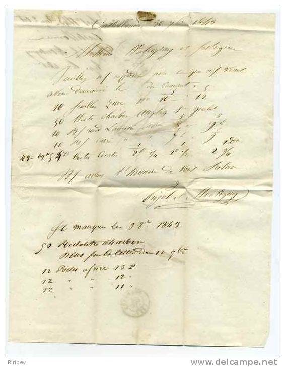 LAC Avec Cad T12 De CASTILLONNES  / Dept 45 Lot Et Garonne / 1 Oct 1843  / Taxe Manuscrite 2 Decimes / Pour Bordeuax - Other & Unclassified