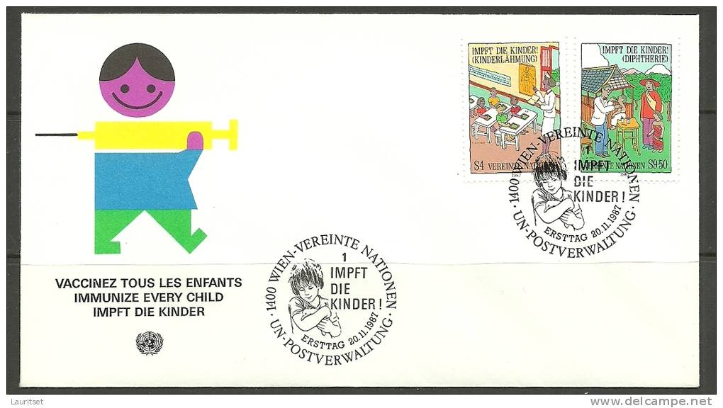 United Nations Wien 20.11.1987 FDC Naciones Unidas UN Official First Day Impft Die Kinder! - Covers & Documents