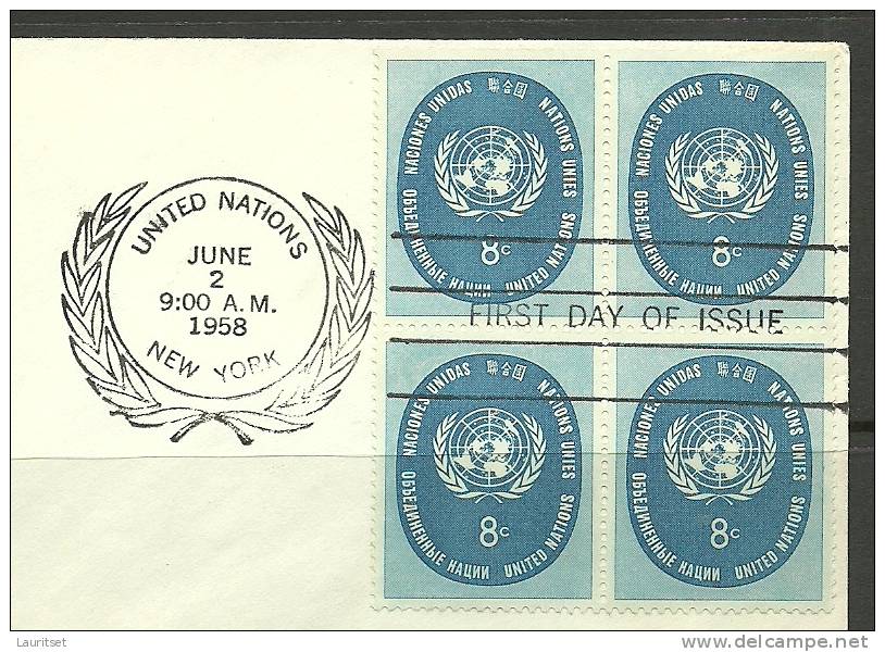 United Nations New York 02.06. 1958 FDC Naciones Unidas UN Regular Postage 8 C. - Cartas & Documentos