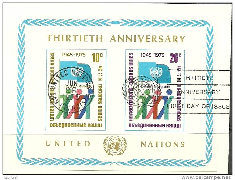 UN San Fransisco 26.06.1975 FDC Naciones Unidas United Nations Official First Day Cover 30th Anniversary Of UN - Brieven En Documenten