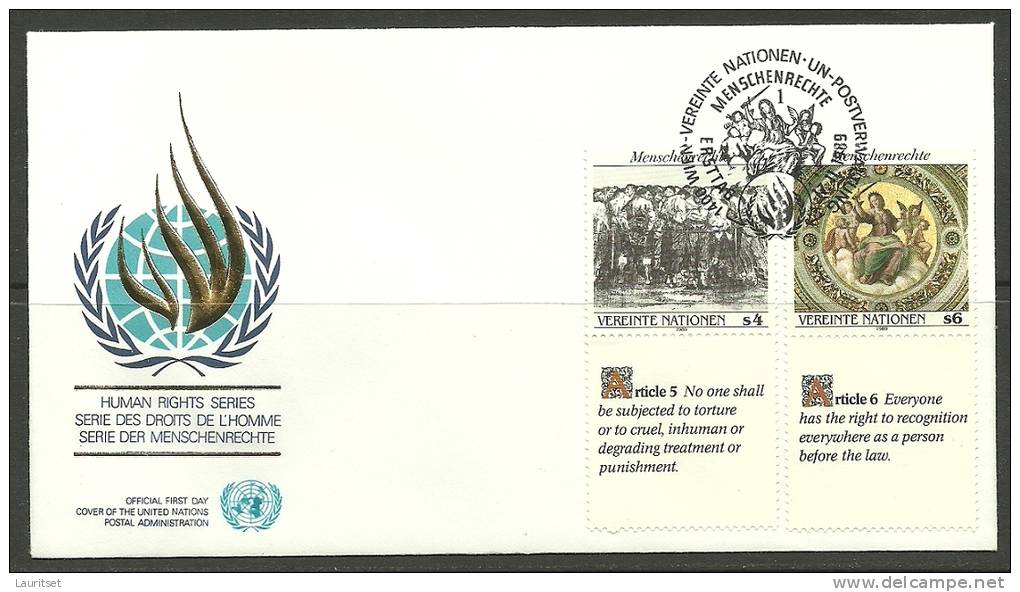 United Nations Wien 17.11.1989 FDC Naciones Unidas UN Official First Day Human Rights Menschenrechte - Lettres & Documents