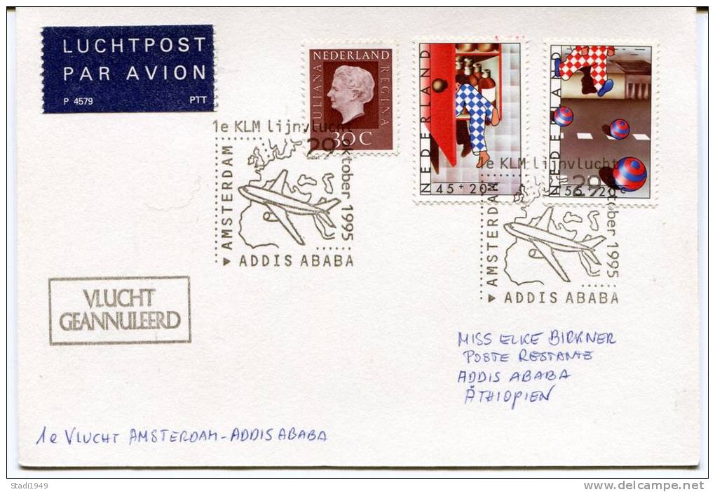 Erstflug KLM AMSTERDAM ADDIS ABABA 1995 ( Flug Annulliert ) (#24 ) - Lettres & Documents