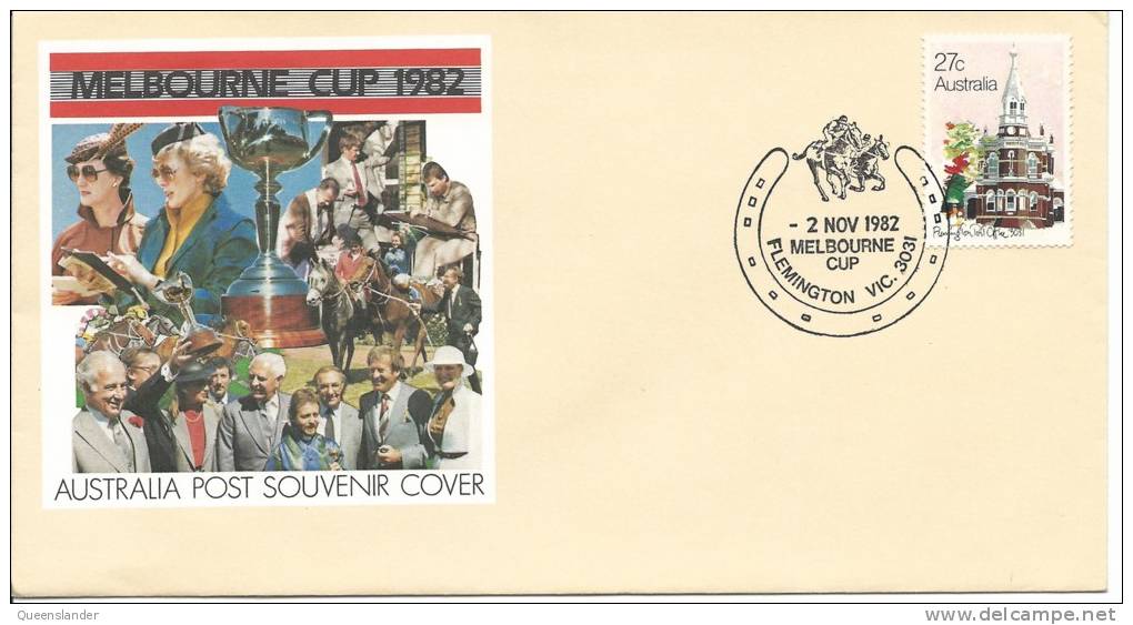 1982 Melbourne Cup Flemington Post Office Stamp Special Postmark 2 Nov 1982 Flemington Vic 3031 - Bolli E Annullamenti