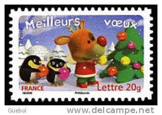 France Autoadhésif ** N°   99 Ou 3988 - Meilleurs Voeux 2007 - Renne Et Manchot S Décorant Un Sapin - Unused Stamps