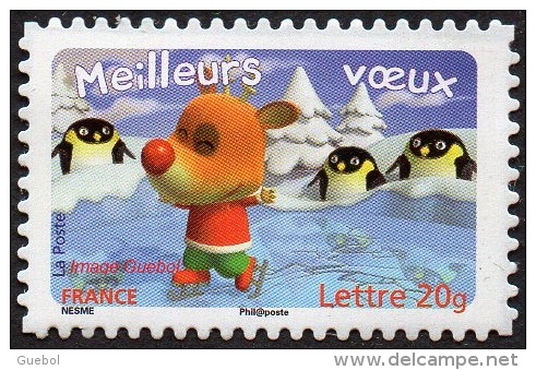 France Autoadhésif ** N°  100 Ou 3989 - Meilleurs Voeux 2007 - Manchots Regardant Le Renne Patiner - Unused Stamps