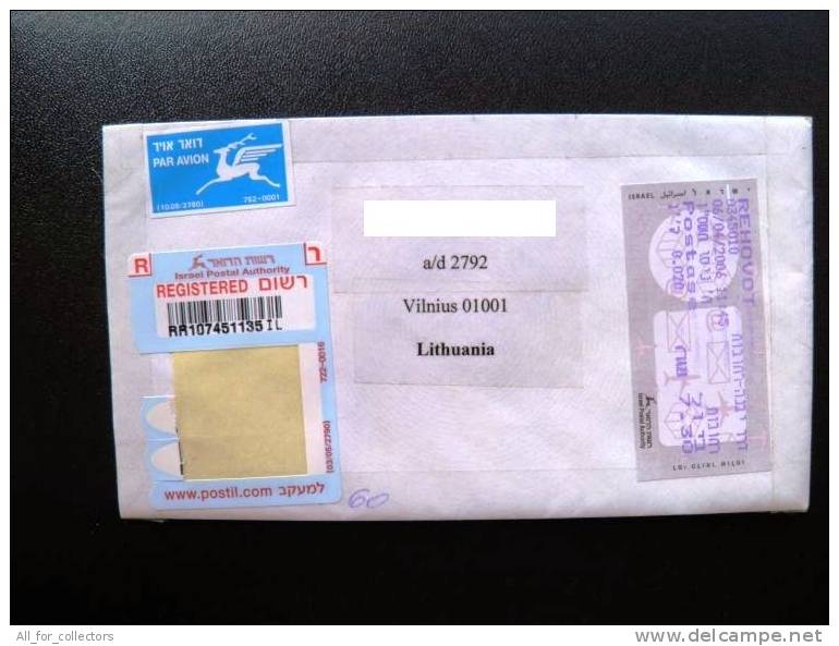 Cover Sent From Israel To Lithuania, Registered Bar Code, 2006, Rehovot, ATM Label - Sonstige & Ohne Zuordnung