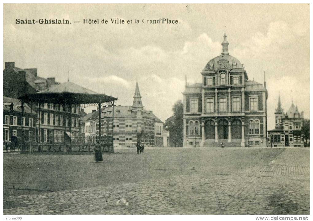 BELGIQUE - SAINT-GHISLAIN - CPA - Saint-Ghislain, Hôtel De Ville Et La Grand'Place - Saint-Ghislain