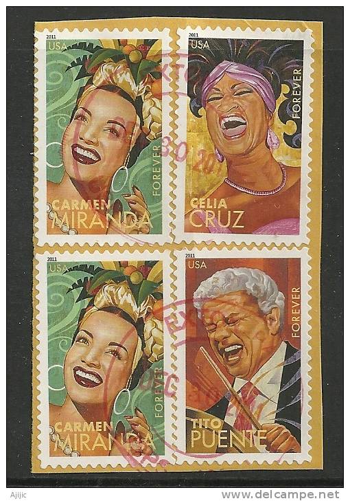 USA:Chanteurs Americains Celebres (Carmen Miranda,Celia Cruz,Ernesto Puente) 4 T-p Oblit. - Singers