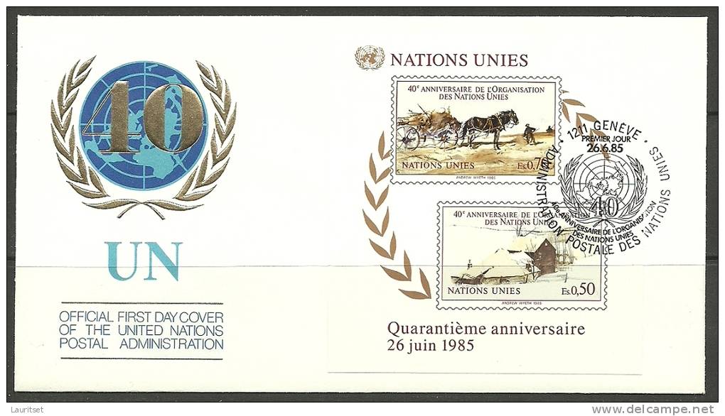 UN Genf 26.06.1985 FDC Naciones Unidas UN 40th Anniversary Jahrestag - Lettres & Documents