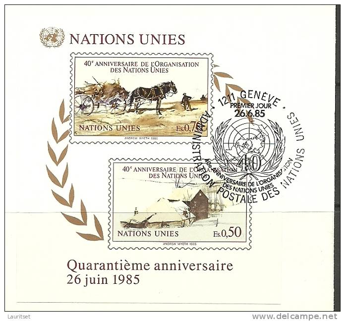 UN Genf 26.06.1985 FDC Naciones Unidas UN 40th Anniversary Jahrestag - Briefe U. Dokumente