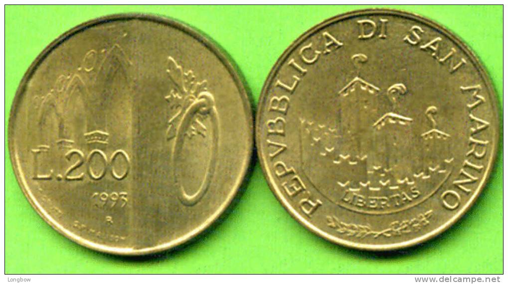 REPUBBLICA DI SAN MARINO-200 Lire (The Doors Of San Marino)-1993 - KM#300 - Used - San Marino