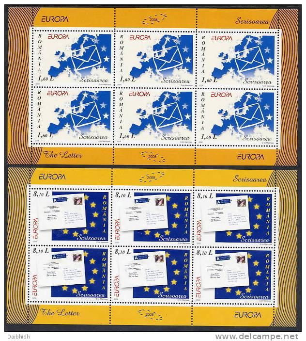 ROMANIA 2008 Europa: The Letter Sheetlets Of 6 Stamps MNH / **. Michel 6294-95Kb - Blocks & Sheetlets