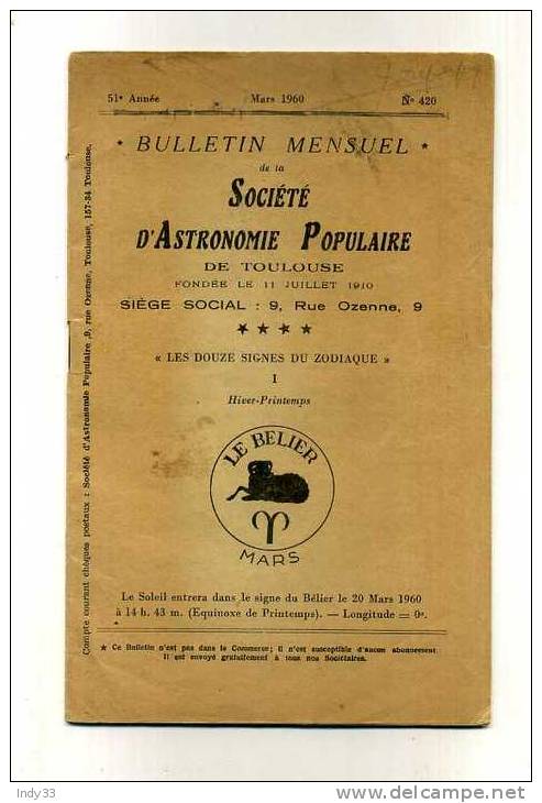 - SOCIETE D'ASTRONOMIE POPULAIRE DE TOULOUSE . N°420 1960 . - Astronomie