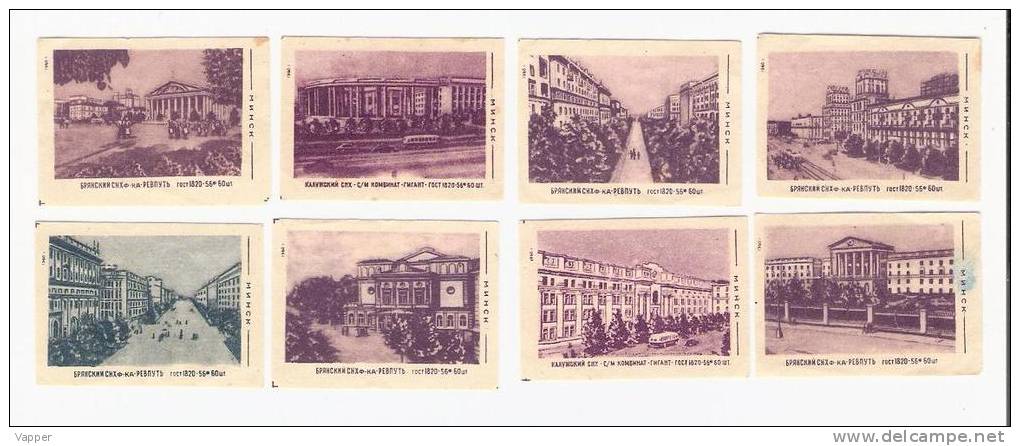 Architecture 1960 USSR (Russia) 8 Matchbox Labels Minsk - Matchbox Labels