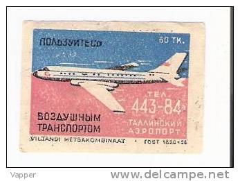 Airplanes 1956 Estonia Viljandi Machfactory 1  Matchbox Label Air Transport Advertising Airplane - Cajas De Cerillas - Etiquetas