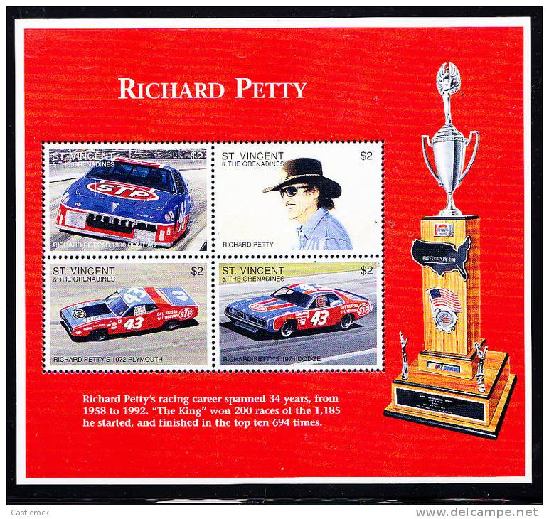 T)ST.VINCENT AND THE GRENADINAS S/S RICHARD PETTY  RACING CARREER SPANNED 34 YEARS S/S REICING CARS AND TROPHY - St.Vincent Und Die Grenadinen