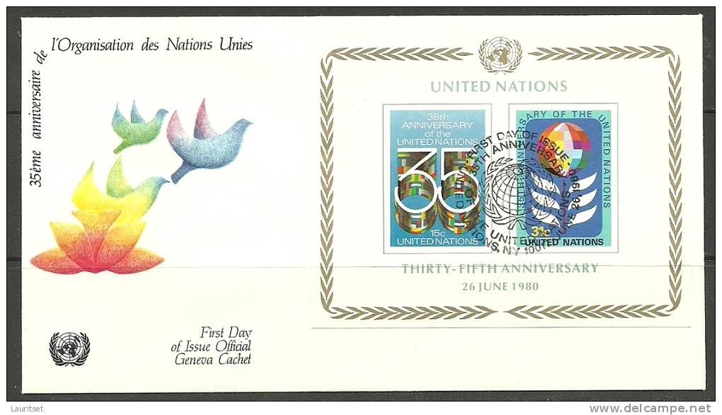 United Nations New York  26.06.1980 FDC Naciones Unidas UN 35h Anniversary Jahrestag - Storia Postale