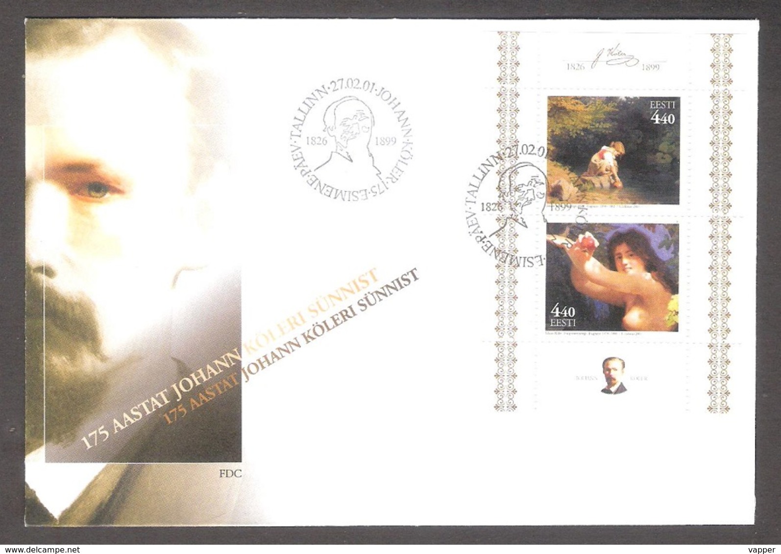 Painter 2001 Estonia M/sheet FDC 175th Anniv. J.Köler Mi BL15 - Desnudos