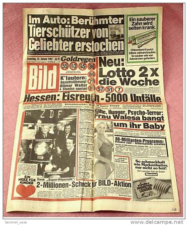 BILD-Zeitung Vom 12. Januar 1982  -  Hessen Eisregen , 5000 Unfälle  /  Neu : 2 X Lotto Die Woche - Other & Unclassified