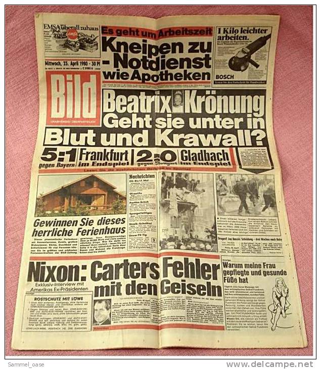 BILD-Zeitung Vom 23. April 1980  -  Beatrix Krönung : Geht Sie Unter In Blut Und Krawall ? - Autres & Non Classés