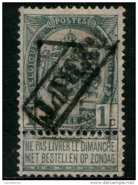 Belgium Coat Of Arms 1c 1893 Type , BRUXELLES REBUT , Inverted Roller Precancel , No Gum - Roulettes 1894-99